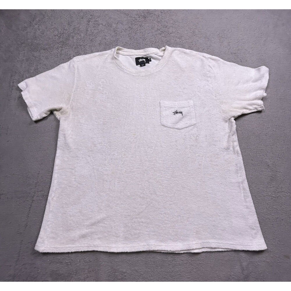 Stussy Terry Cloth Pocket T-Shirt Mens M White Towel Surf Skate